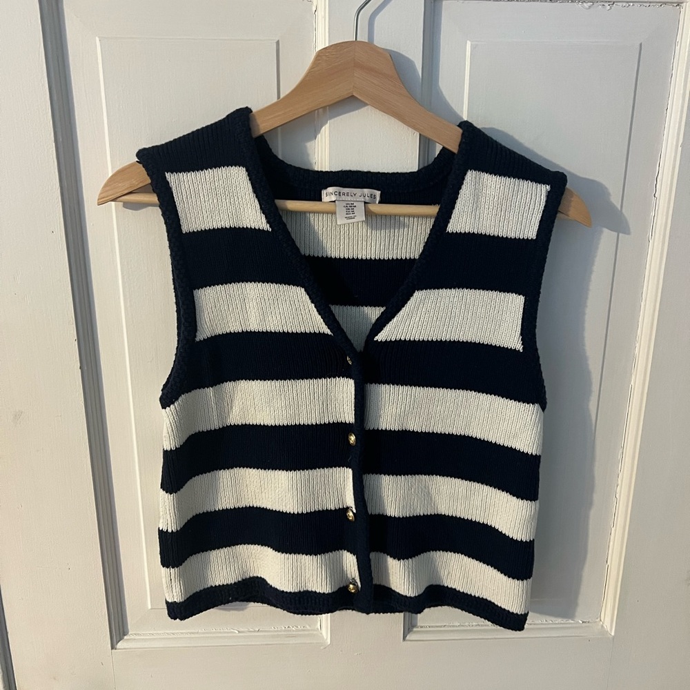 Sincerely Jules Navy Blue and White Knit Vest